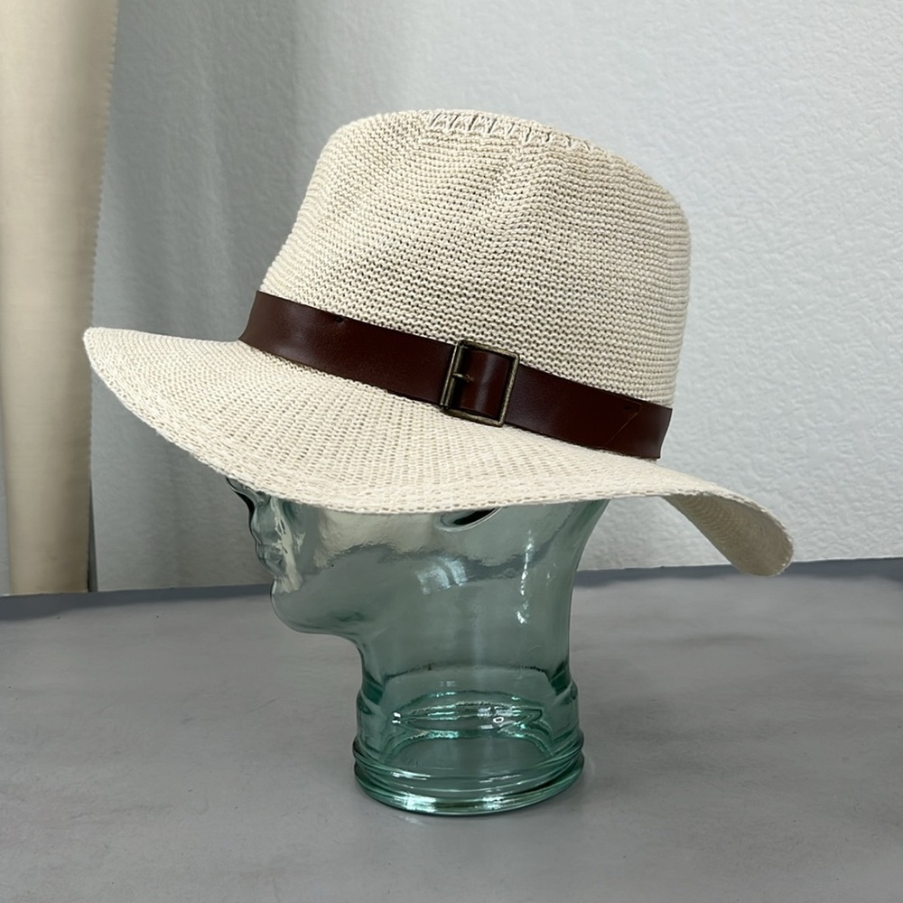 Goorin Bros Cream Woven Hat Leather Band - Picture 2 of 9